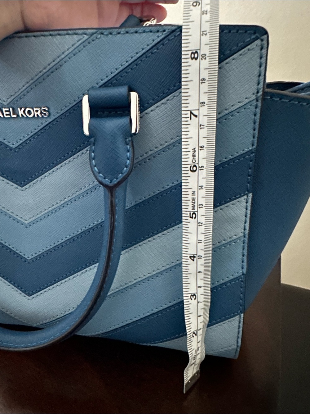 Michael Kors Two-Tone Blue Chevron Satchel - Picture 8 of 11